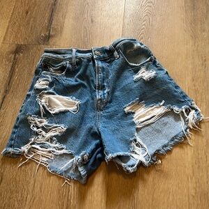 American Eagle Outfitters Blue Distressed Jean Shorts Size 0